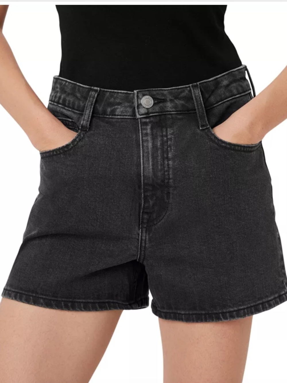 Frank And Oak Stevie High-Waisted Denim Shorts Washed Black Size 27